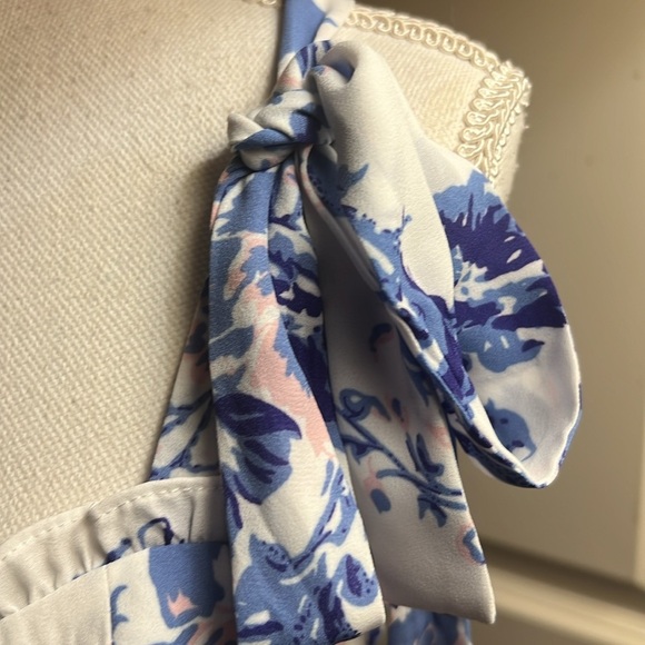 Aqua lady sundress, long hidden zipper large wrinkle free ties at shoulders - Picture 14 of 15